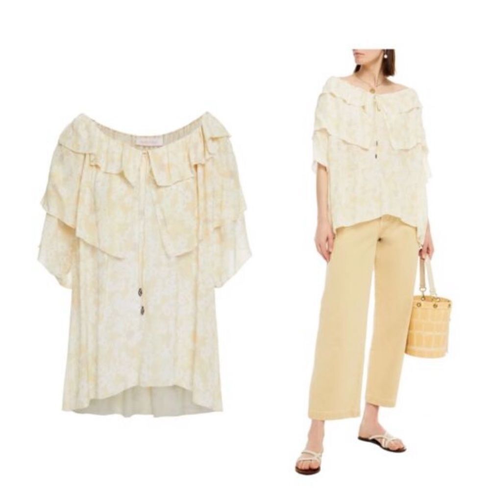 See by Chloe Floral Silk Blend Ruffle Blouse Top